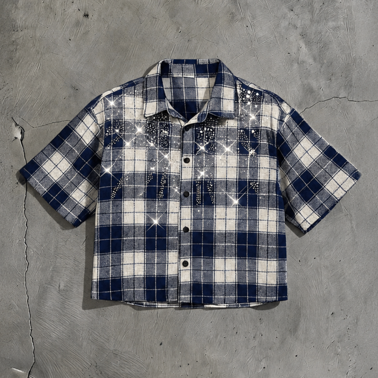 Casual Rhinestone Embellished Plaid Printed Shirt For Men