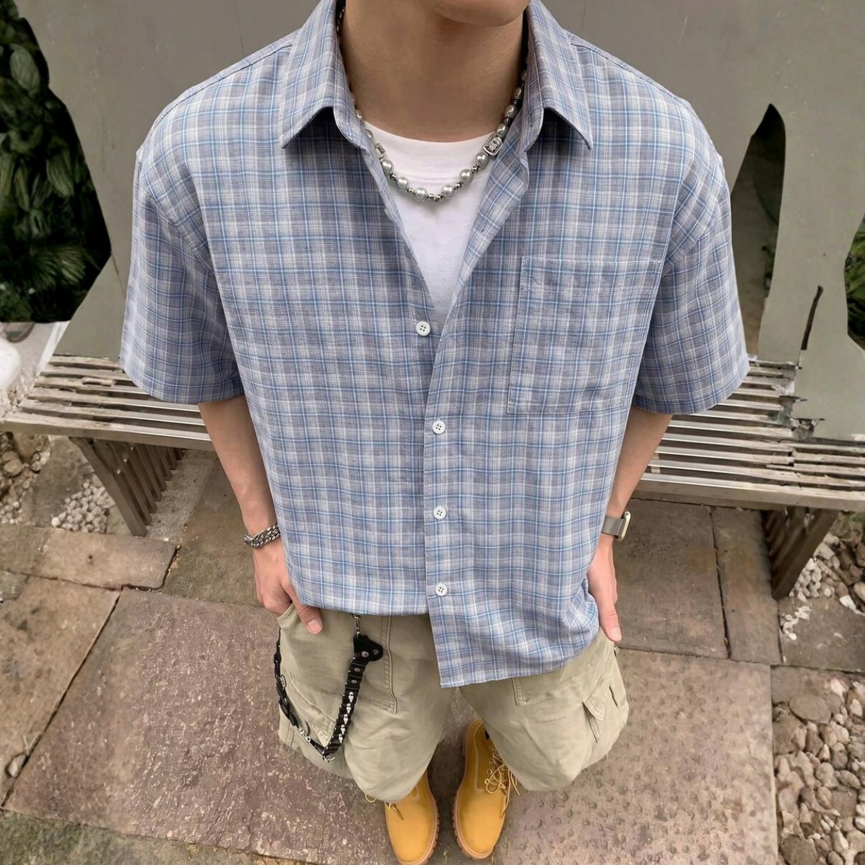 Classic Short Sleeve Shirt With Single Pocket For Men