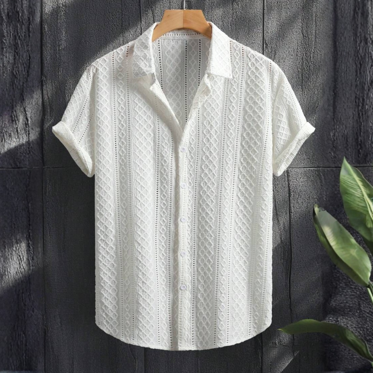 Casual Short Sleeve Textured Knit Shirt For Men
