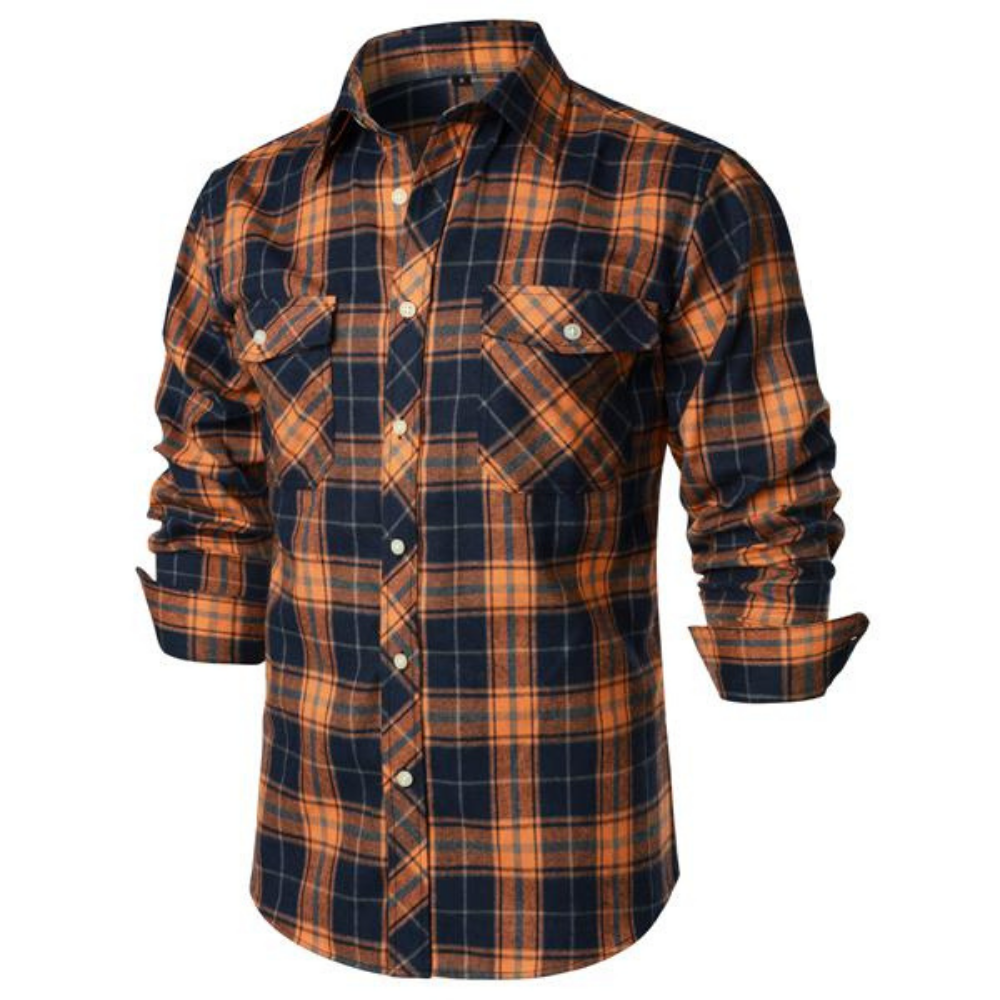 Plaid Flannel Button Up Shirt with Pockets and Classic Casual Fit for Men