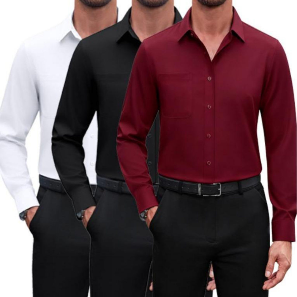 Pack of 3 Long Sleeve Button Down Shirts for Business and Casual Wear for Men