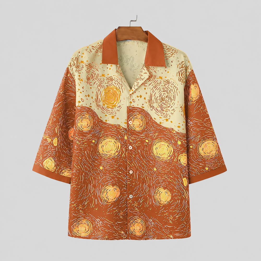 Starry Art Print Short Sleeve Casual Shirt with Everyday Style for Men