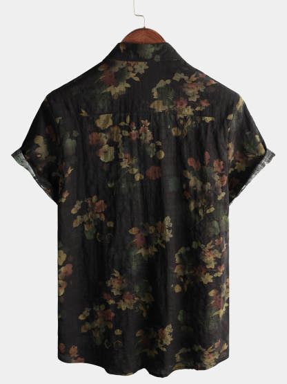 Men Floral Vintage Cotton Shirt-Vacay Outfit