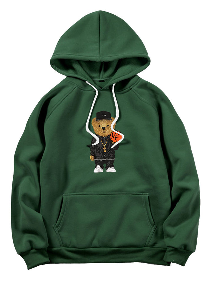 Basketball Bear Print Hoodie-Vacay Outfit