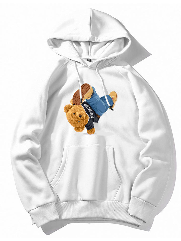 Break Dance Bear Print Hoodie-Vacay Outfit