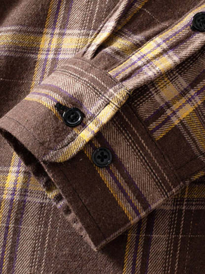 Double Patch Pockets Plaid Shirt-Vacay Outfit