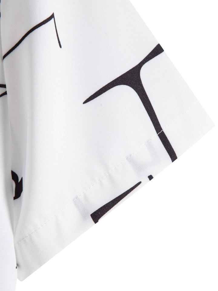 Abstract Print Button Up Shirt-Vacay Outfit