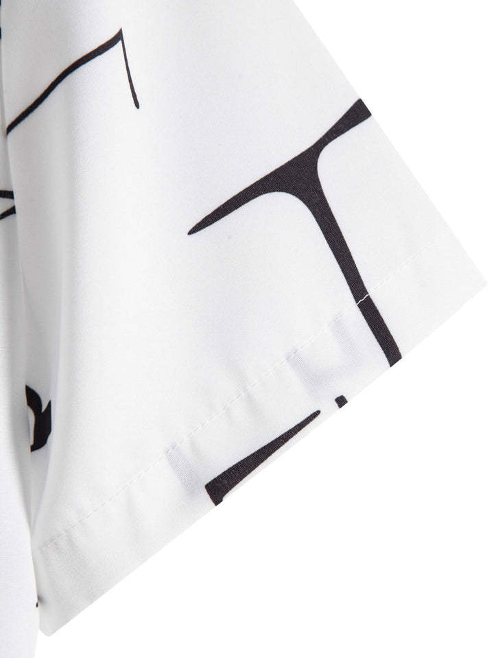 Abstract Print Button Up Shirt-Vacay Outfit