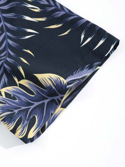 Tropical Print Shirt And Drawstring Shorts-Vacay Outfit