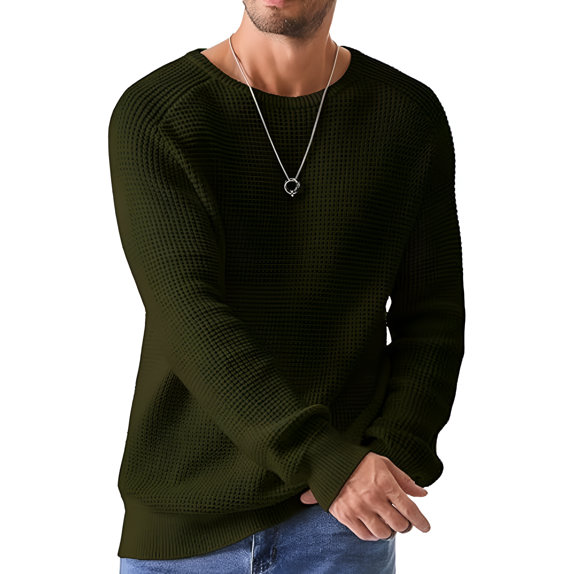 Men's Crewneck Pullover Sweater Waffle Textured Knitted Sweaters Casual Loose Fit Sweaters with Ribbing Edge