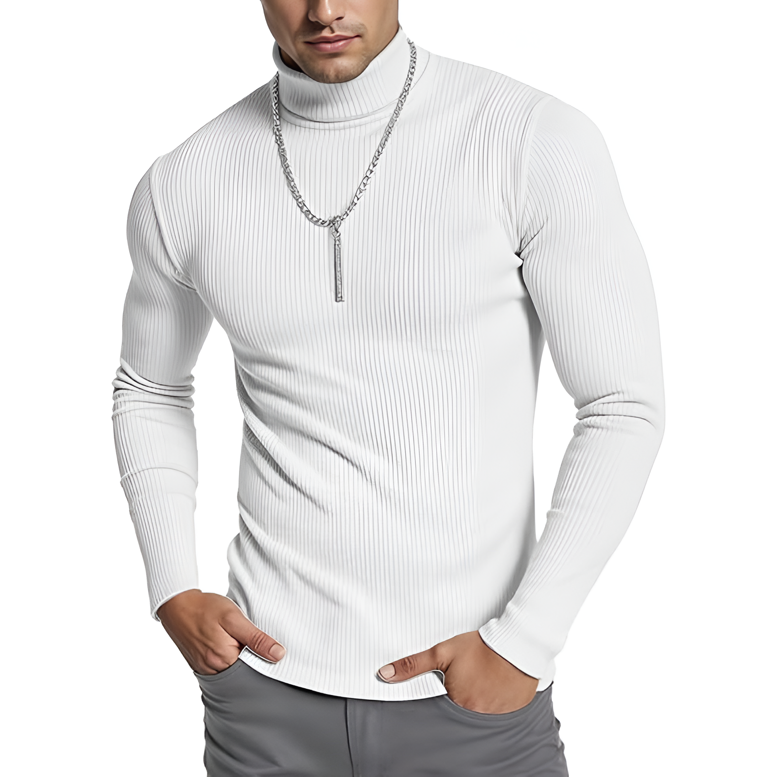 Casual Long Sleeves Ribbed Pullover For Men