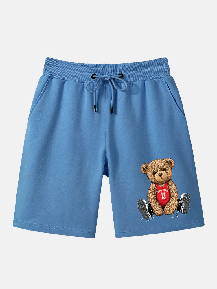 Bear Print Mid Length Shorts-Vacay Outfit