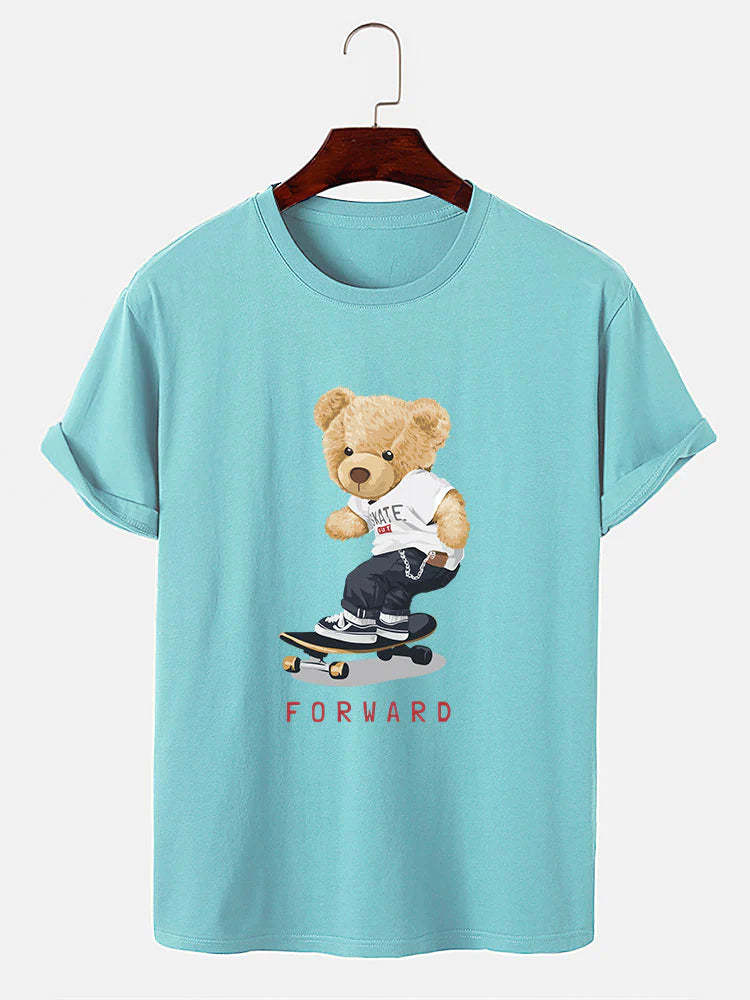 Bear On Skateboard Print T-Shirt-Vacay Outfit