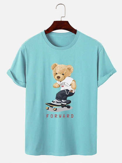 Bear On Skateboard Print T-Shirt-Vacay Outfit