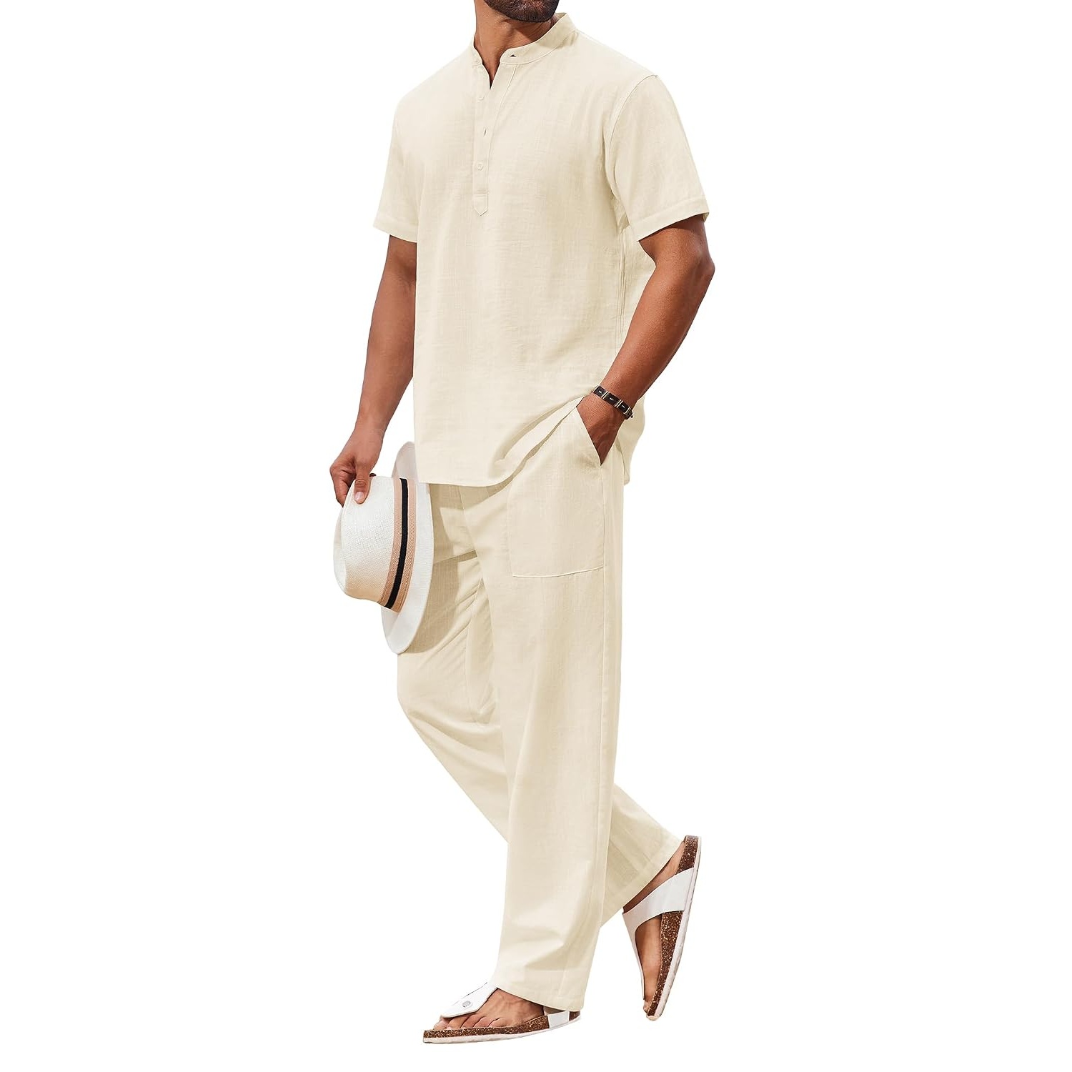 Casual Short Sleeve Shirt And Beach Pant Set For Men