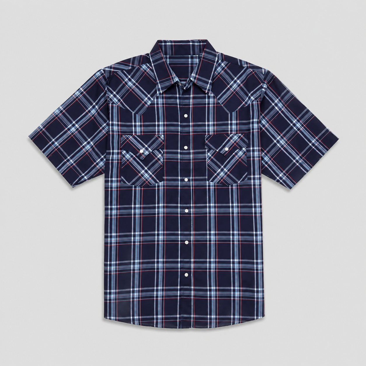 Casual Plaid Short Sleeve Western Snap Shirt For Men With Pockets