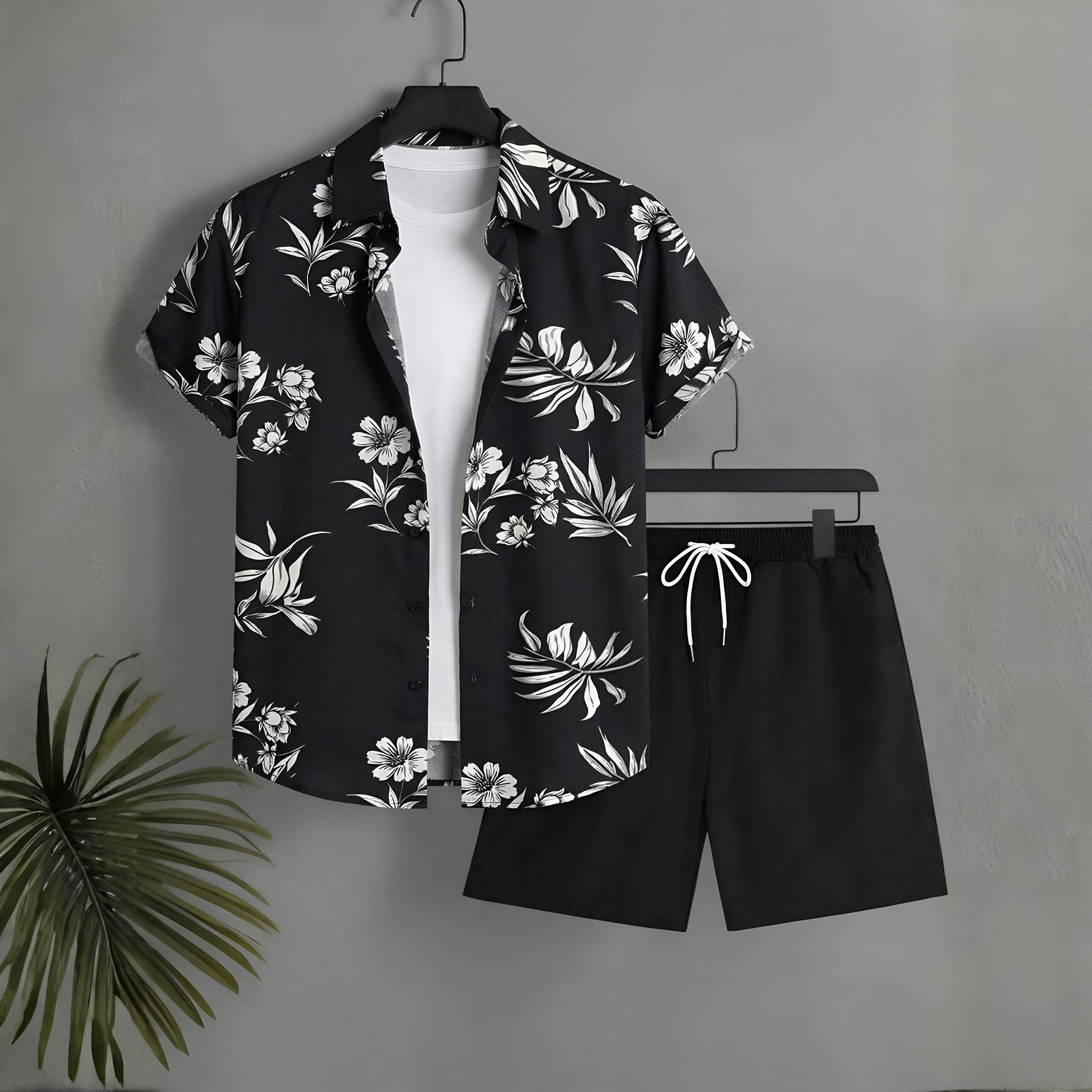 Summer Vacation House Print Short Sleeve Shirt And Shorts Set For Men