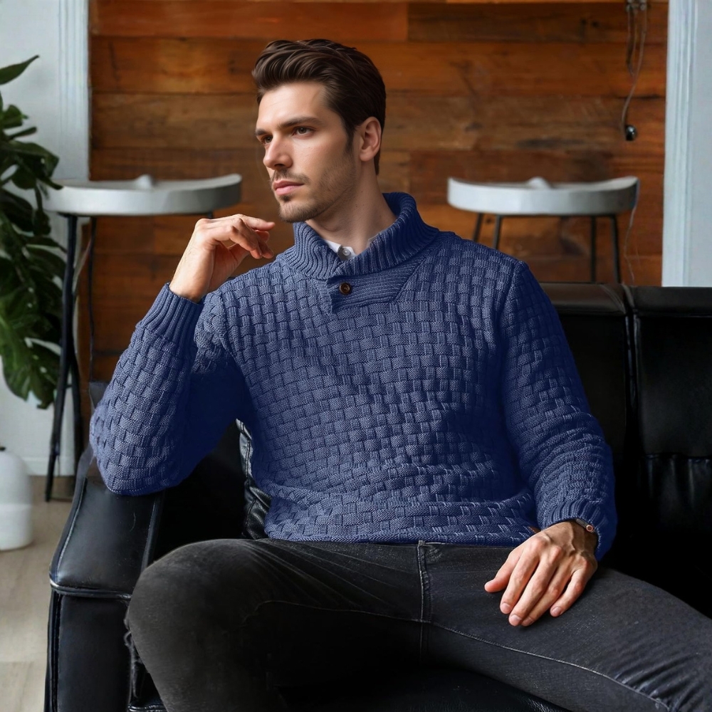 Mens Casual Pullover Fall Winter Turtleneck Cable Knit v Neck Fisherman Waffle Sweater