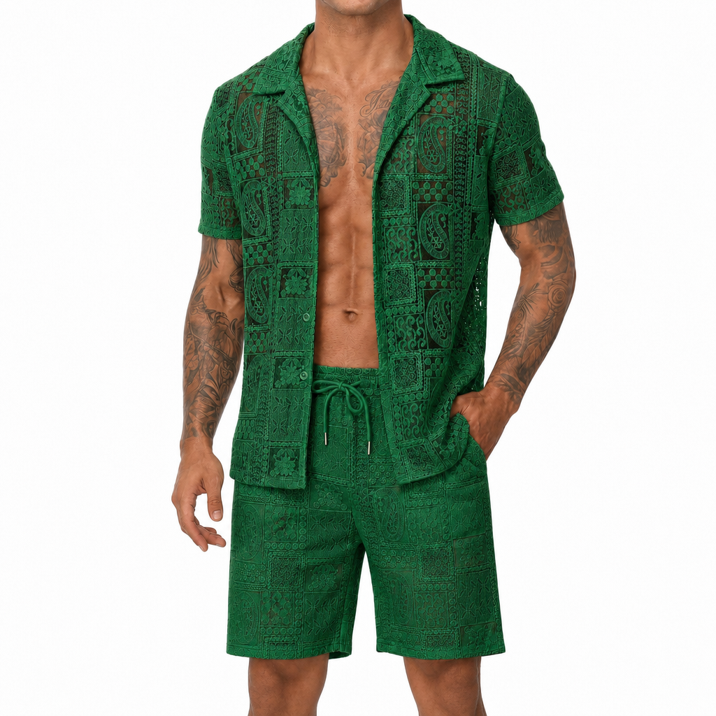 Beach Wear Short Sleeve Shirt and Short Set For Men