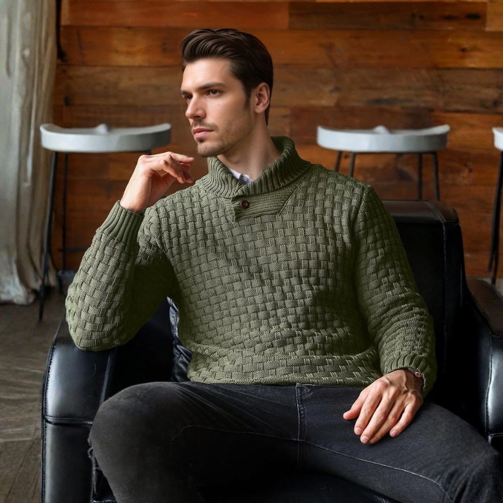 Mens Casual Pullover Fall Winter Turtleneck Cable Knit v Neck Fisherman Waffle Sweater