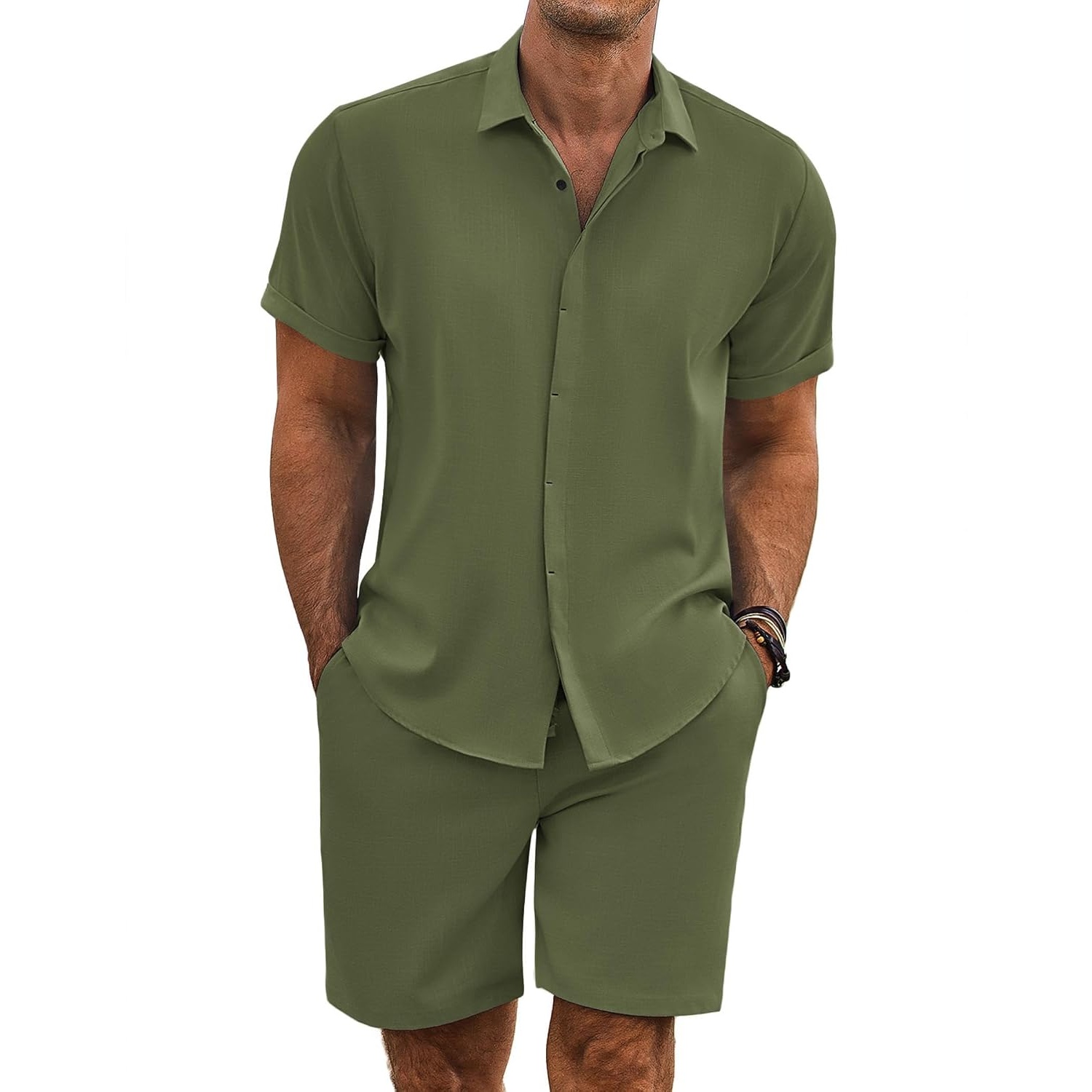 Summer Beach Shorts Set with Short Sleeve Shirt For Men 
