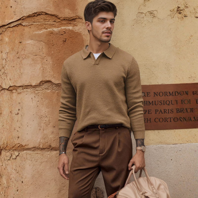 Textured V Style Long Sleeve Pullover