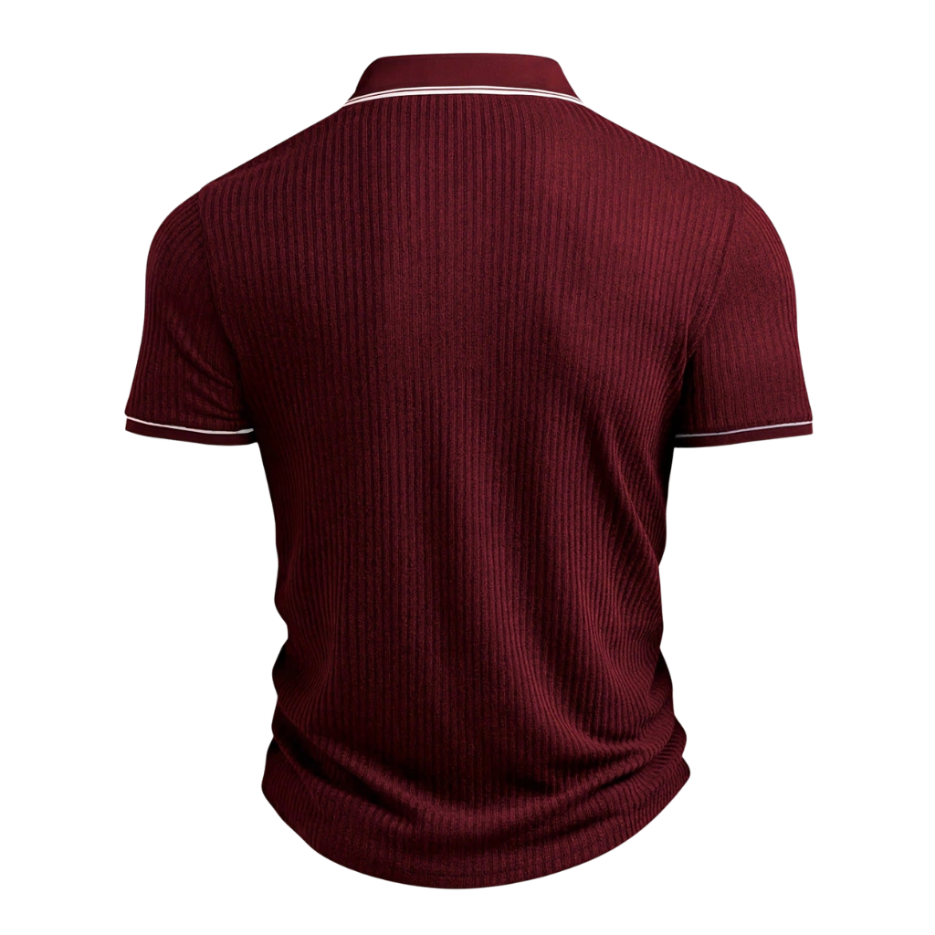 Casual Ribbed Short Sleeve Polo Shirt With Turndown Collar And Buttons For Men