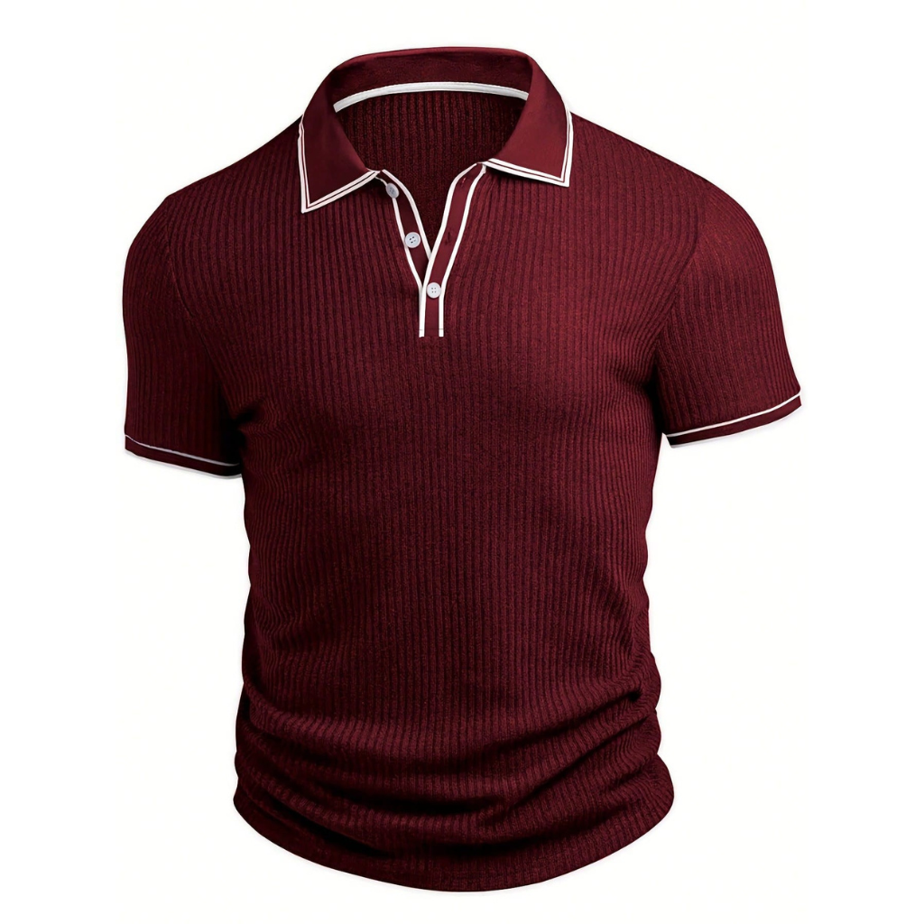 Casual Ribbed Short Sleeve Polo Shirt With Turndown Collar And Buttons For Men