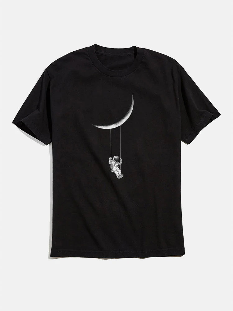 Astronaut And Moon Funny Graphic T-Shirts-Vacay Outfit