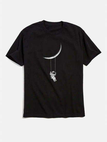 Astronaut And Moon Funny Graphic T-Shirts-Vacay Outfit