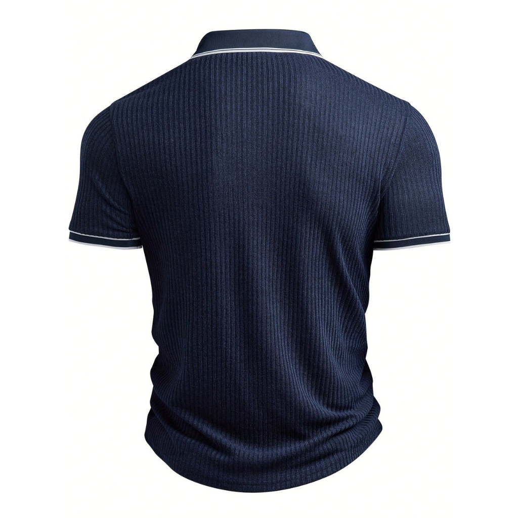 Casual Ribbed Short Sleeve Polo Shirt With Turndown Collar And Buttons For Men