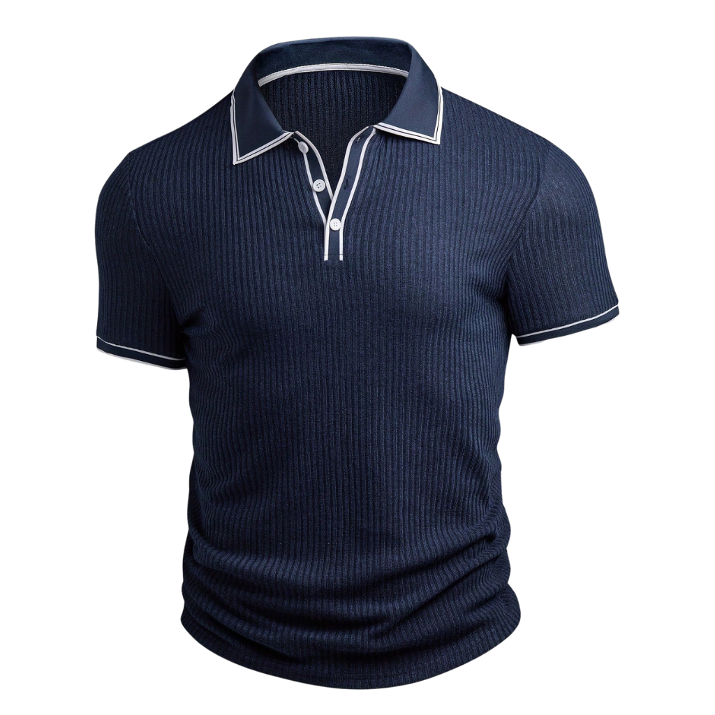 Casual Ribbed Short Sleeve Polo Shirt With Turndown Collar And Buttons For Men