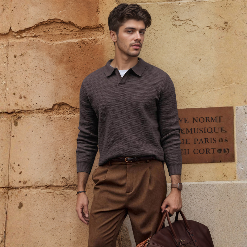 Textured V Style Long Sleeve Pullover