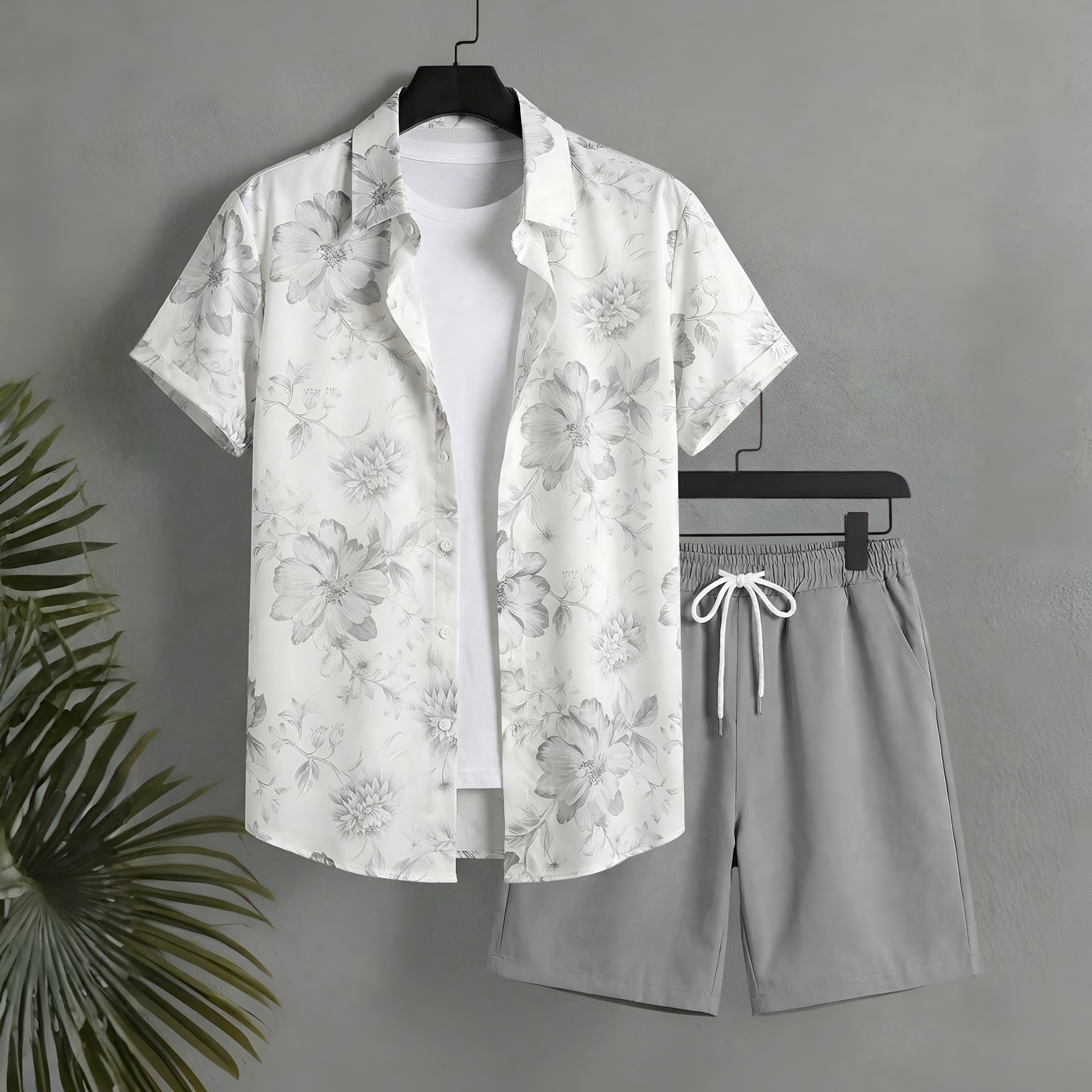 Summer Vacation House Print Short Sleeve Shirt And Shorts Set For Men