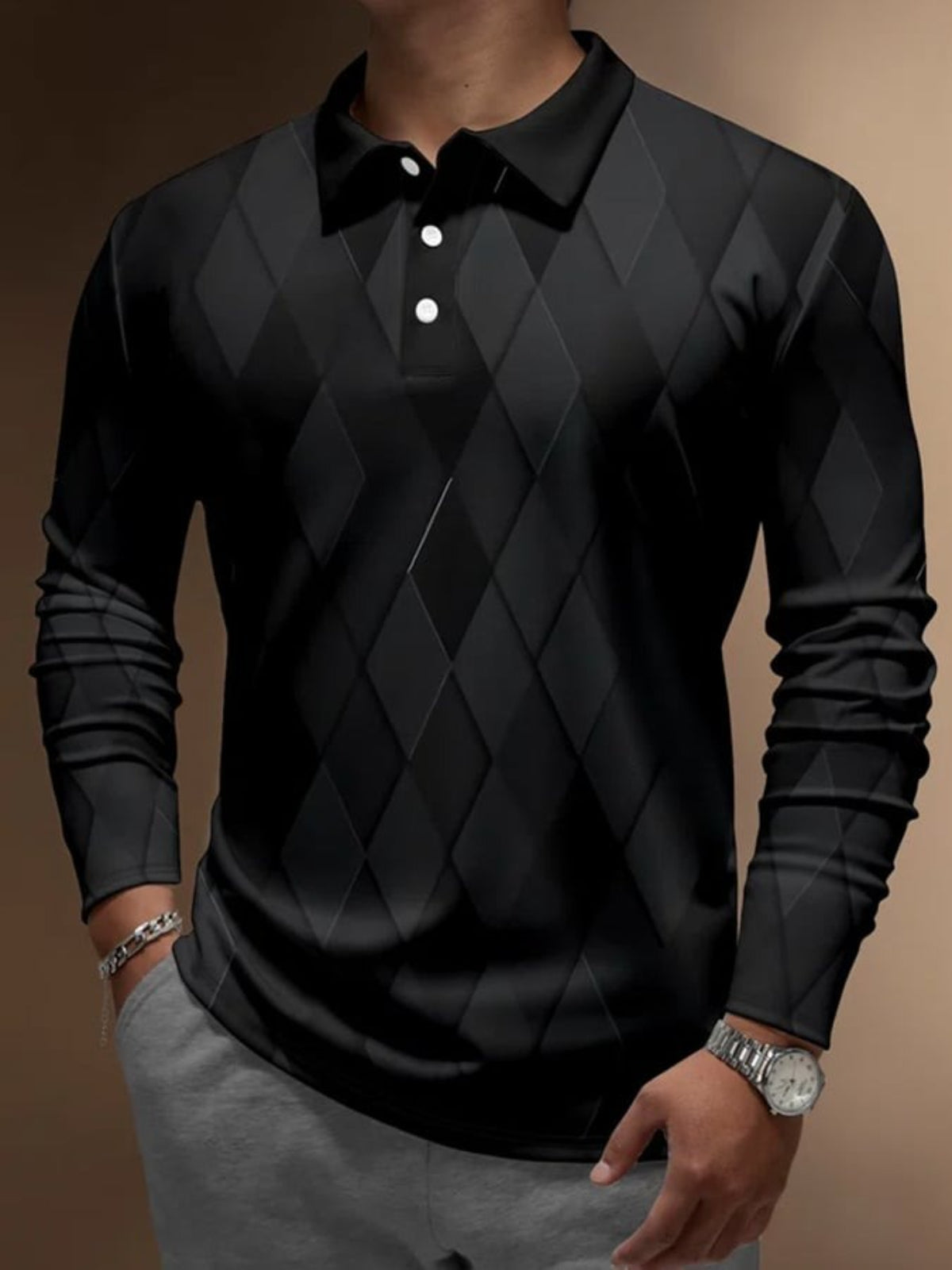 3D Gradient Diamond Print Polo Shirt-Vacay Outfit