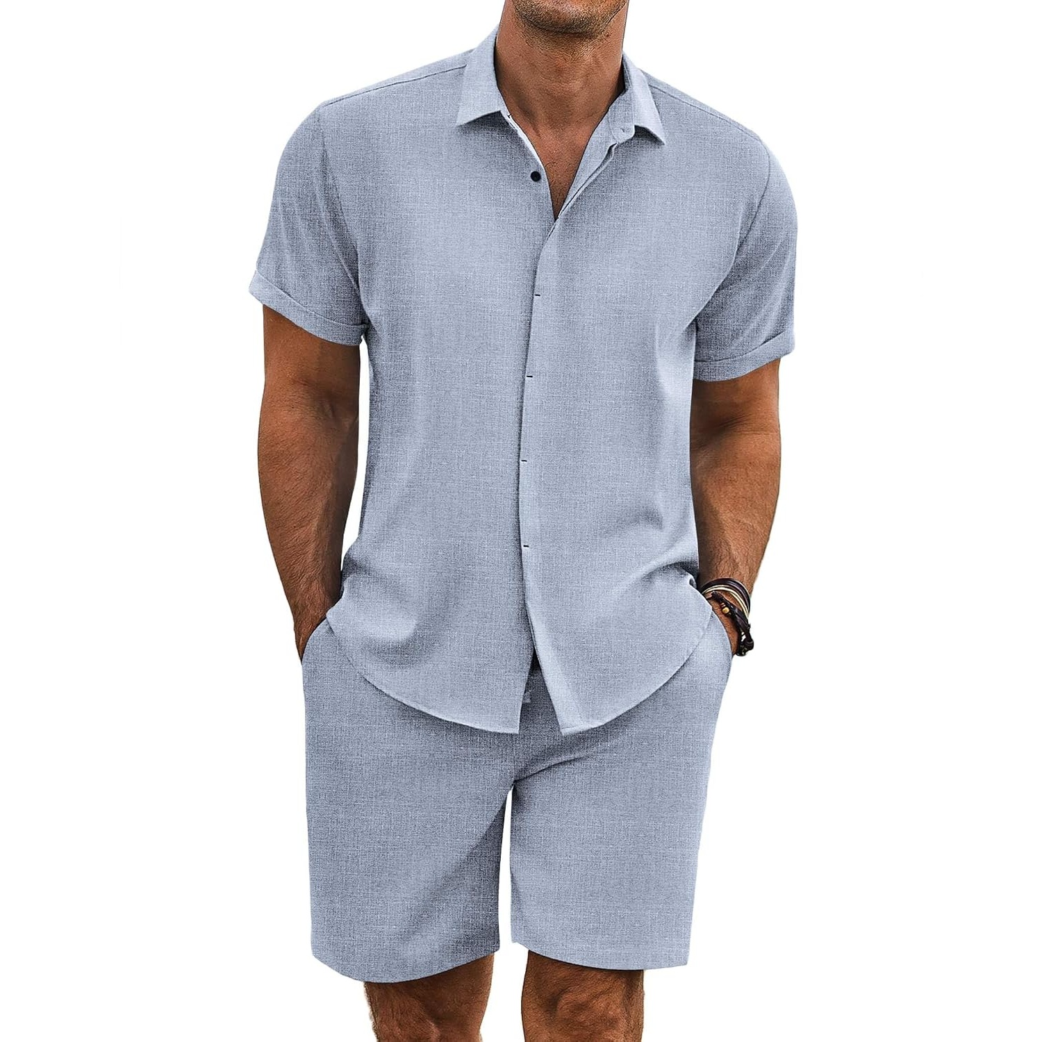Summer Beach Shorts Set with Short Sleeve Shirt For Men 