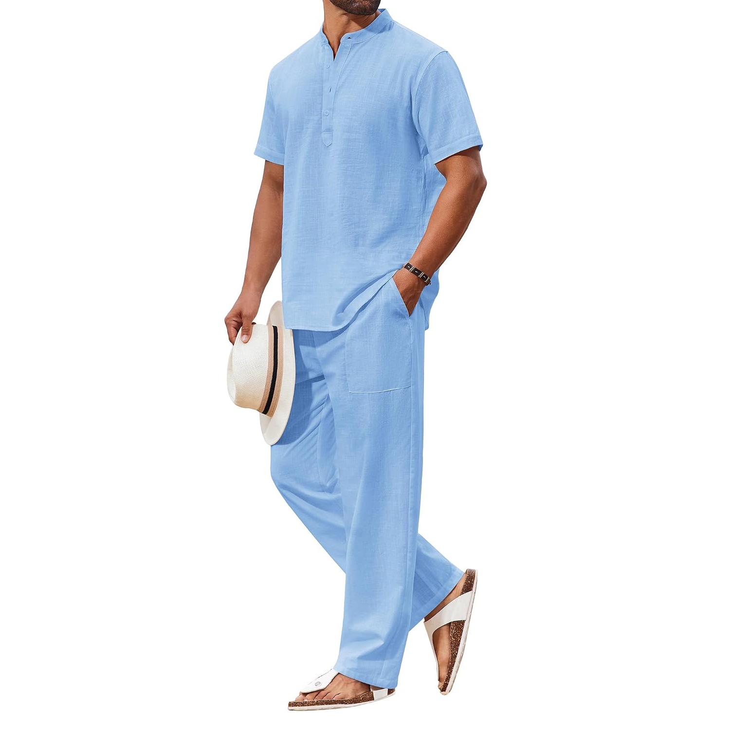 Casual Short Sleeve Shirt And Beach Pant Set For Men