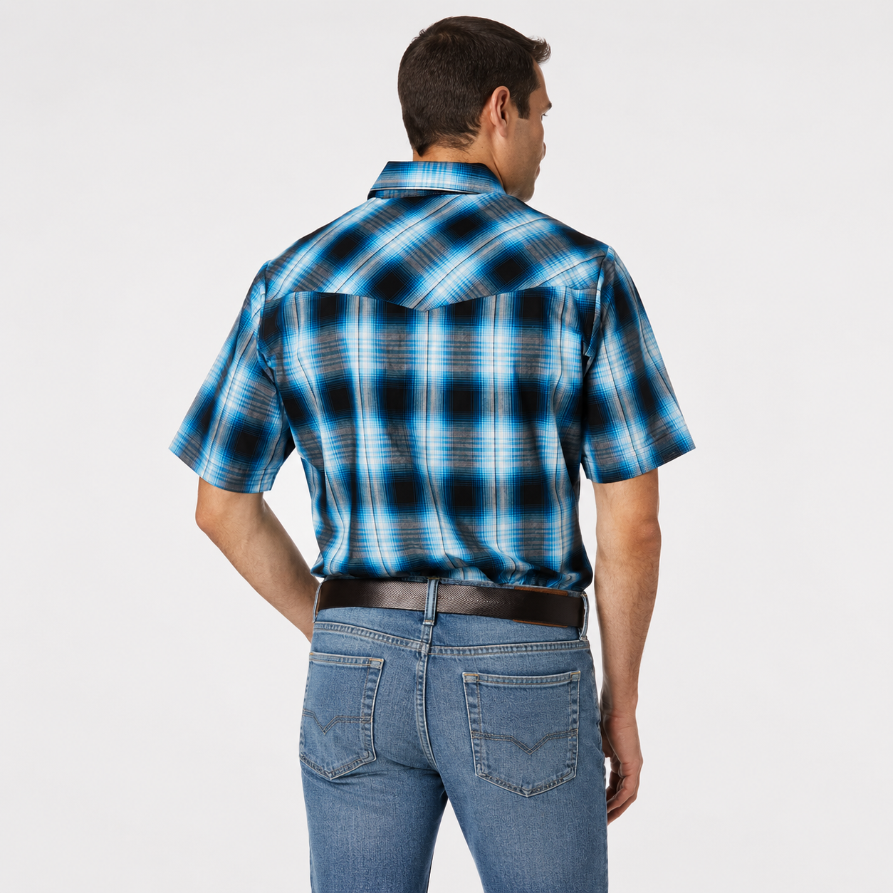 Casual Plaid Short Sleeve Western Snap Shirt For Men With Pockets