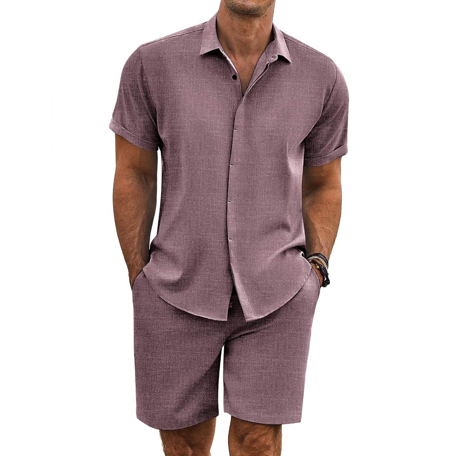 Summer Beach Shorts Set with Short Sleeve Shirt For Men 