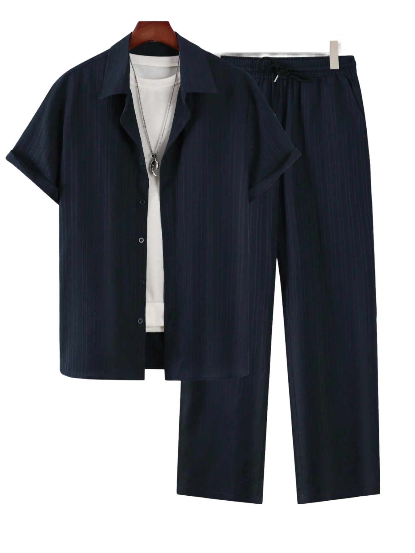 Solid Colored Button Up Shirt And Pants Without Tee-Vacay Outfit