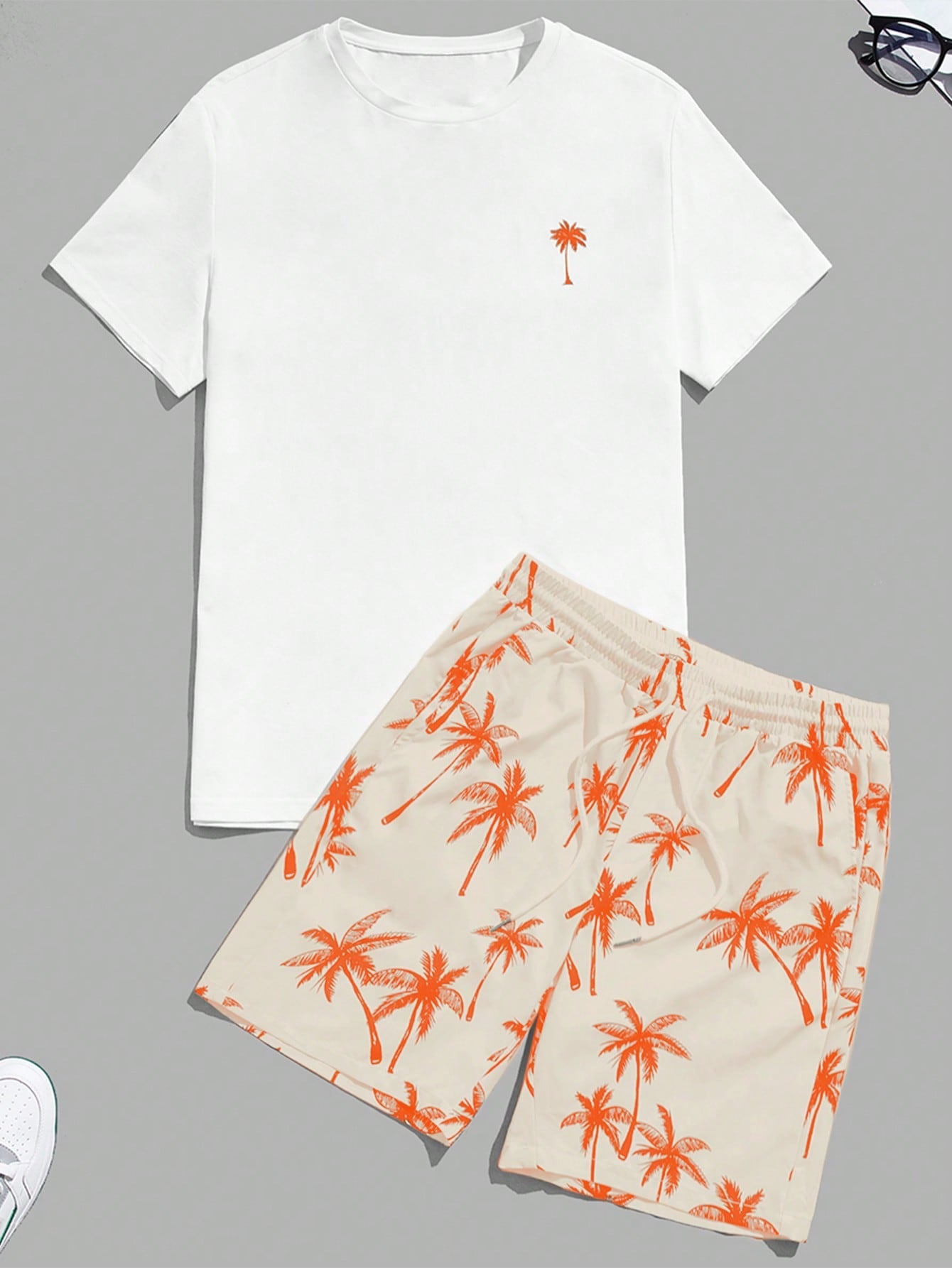 Palm Breeze Tee And Shorts Set-Vacay Outfit
