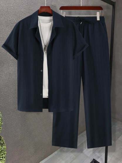 Solid Colored Button Up Shirt And Pants Without Tee-Vacay Outfit