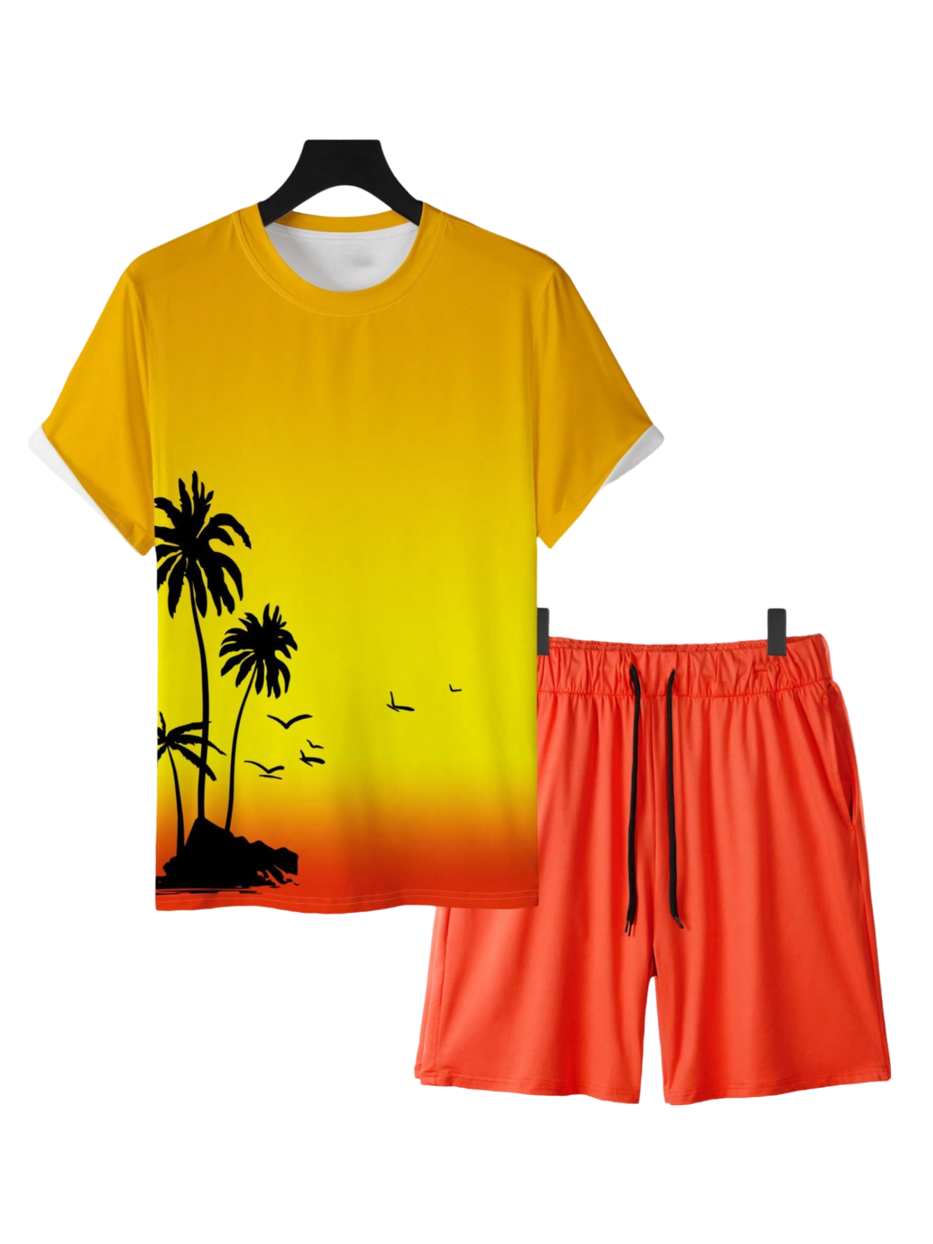 Sunset Palms Tee And Shorts Set-Vacay Outfit