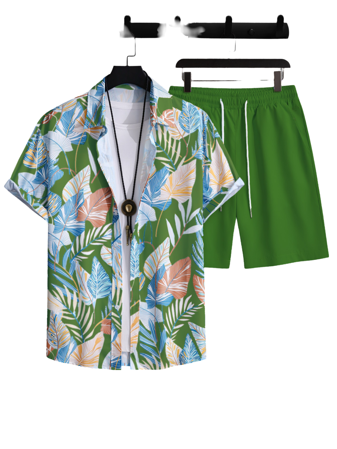 Leaf Print Short Sleeve Shirt And Shorts Set-Vacay Outfit