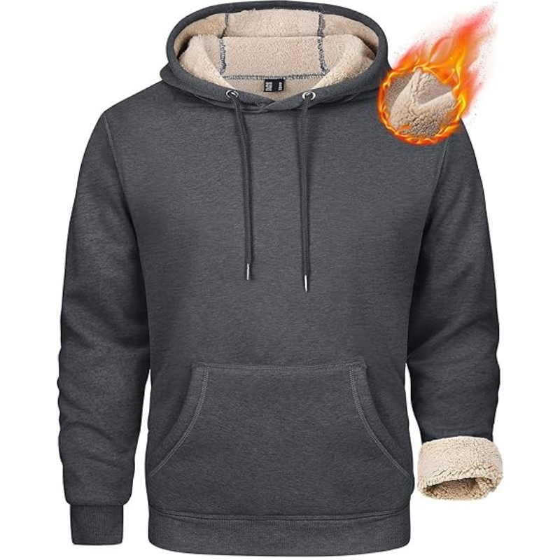 Mens Heavy Hoodie Sherpa Fleece Lined Pullover Thick Winter Hooded Sweatshirt
