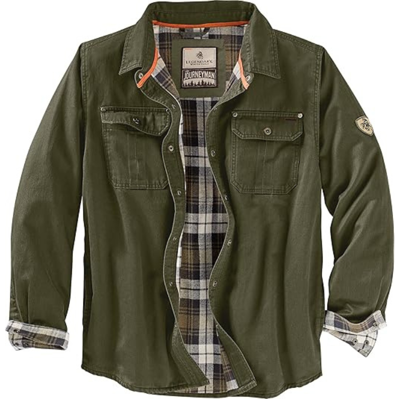 Mens Flannel Lined Shirt Jacket Waxed Cotton Water Resistant