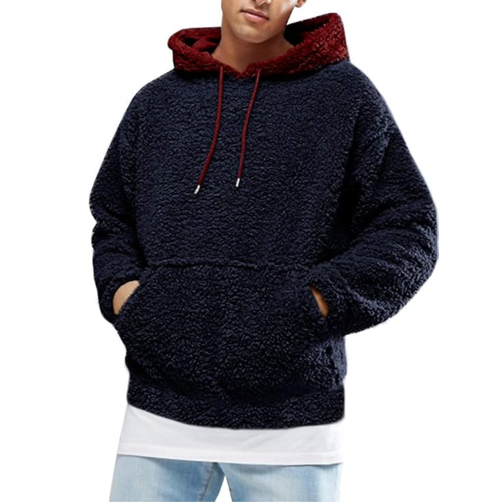 Sherpa Pullover Hooded Sweatshirt With Pocket For Men