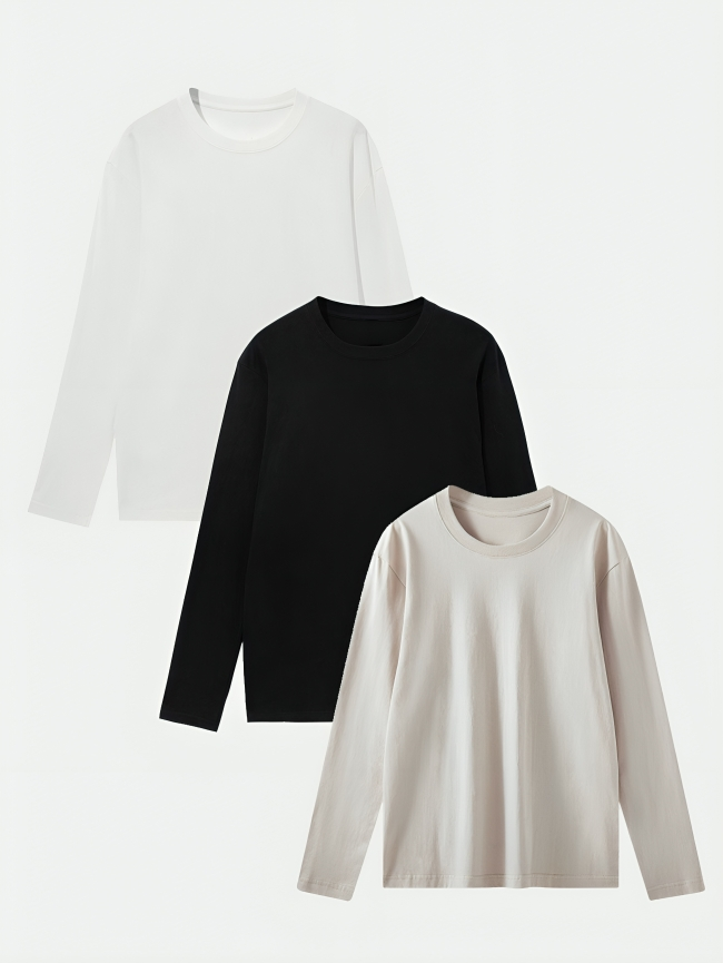 3 Pieces Basic Long Sleeve T-Shirt-Vacay Outfit