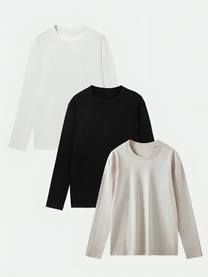 3 Pieces Basic Long Sleeve T-Shirt-Vacay Outfit