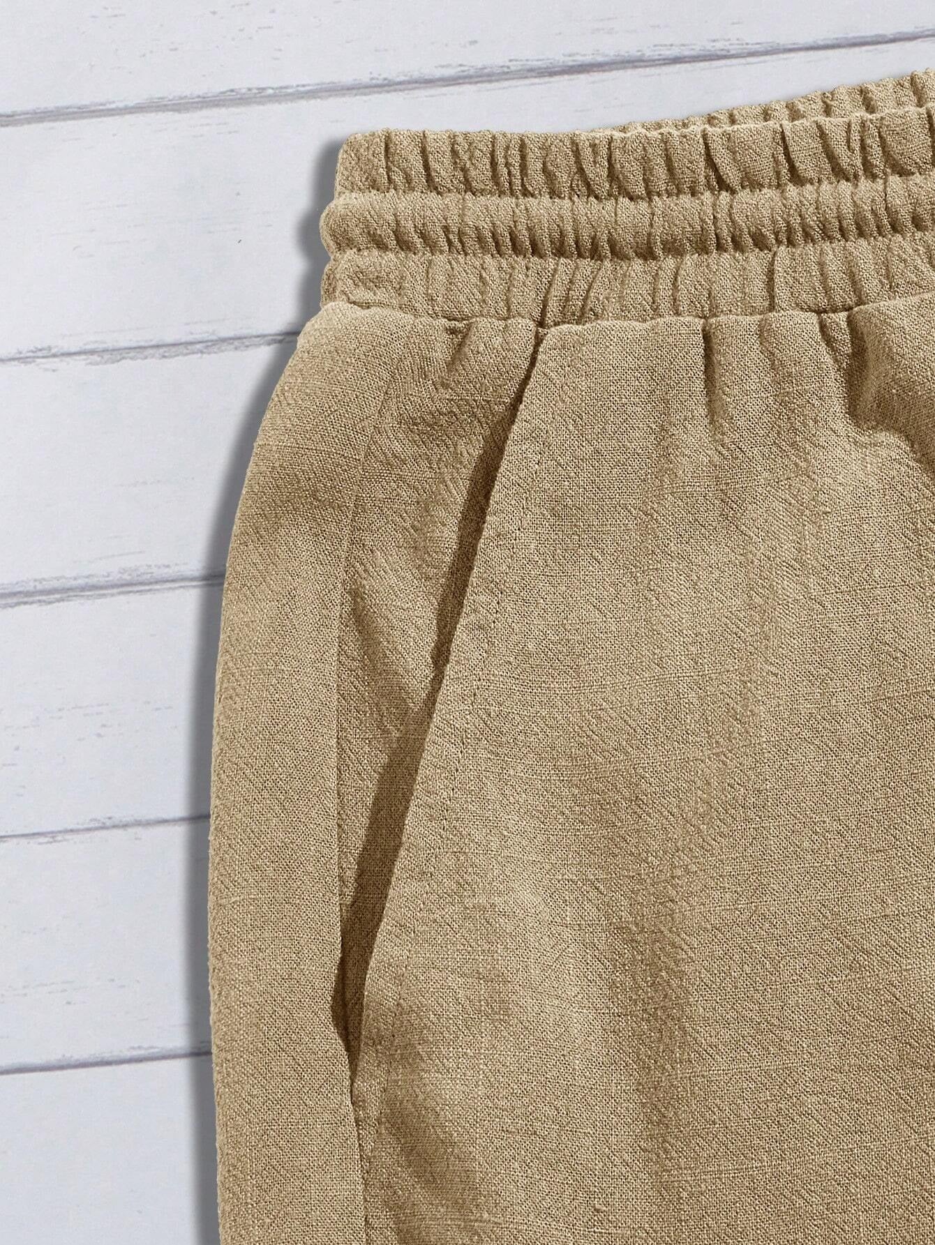 Linen Textured Drawstring Shorts-Vacay Outfit